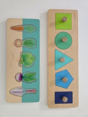 Lovevery Wooden Friends Of All Shapes & Vegetable Garden Puzzle